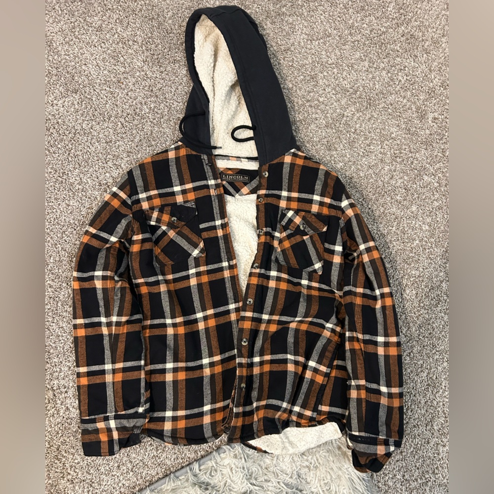 Plaid Hooded Jacket - Black and Orange